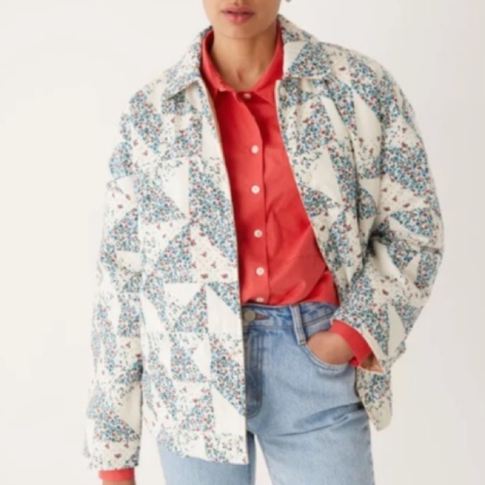 Frank and Oak Reversible Quilted Jacket -Patchwork White Floral Tan